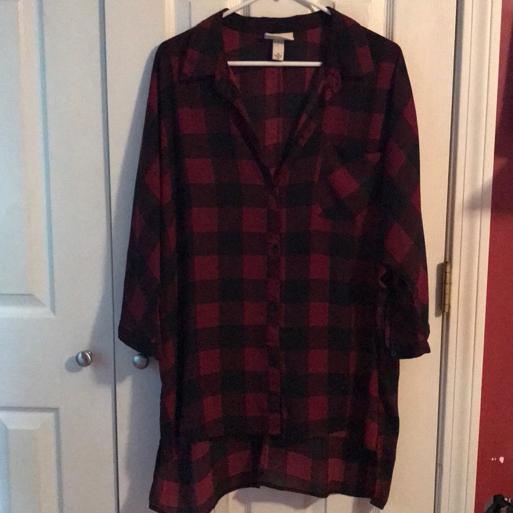 Plaid half button down blouse